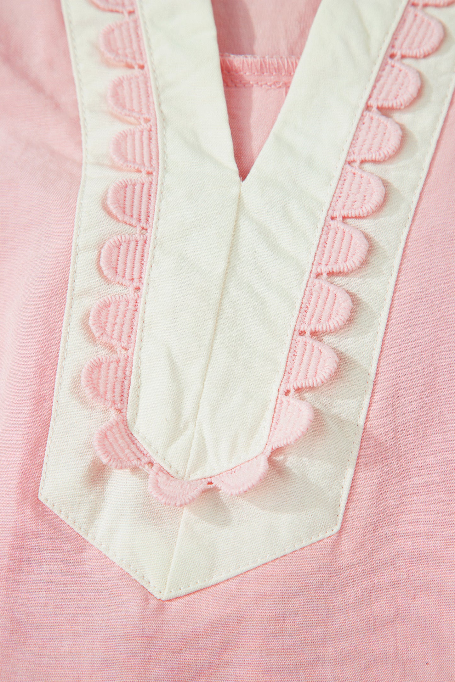 Canton Scallop Color Block Trim Puff Sleeve Mini Dress