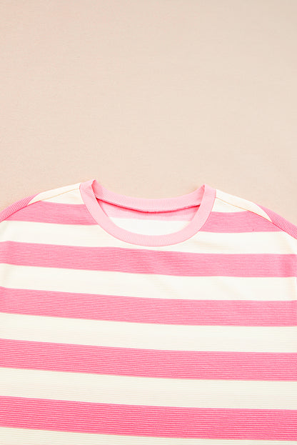 Khaki Stripe Cap Sleeve Shift T Shirt Dress