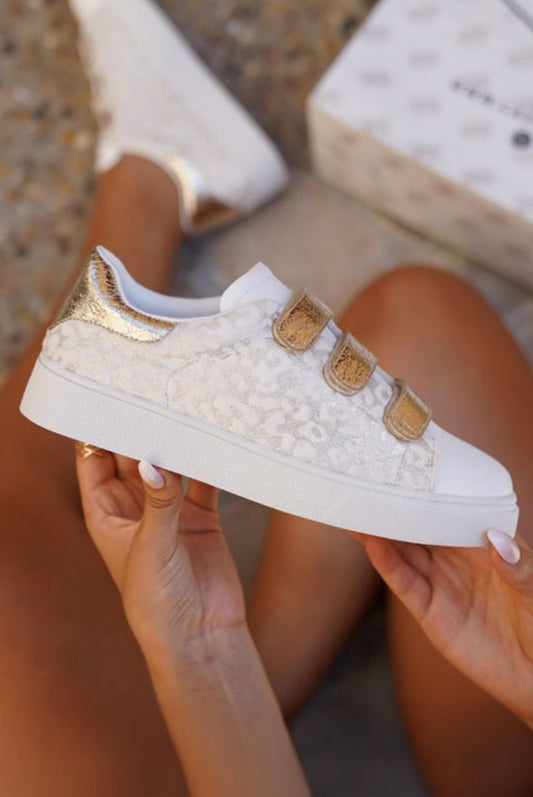 White Leopard Velcro Sneakers