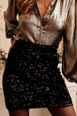 Black Sequin Mini Skirt