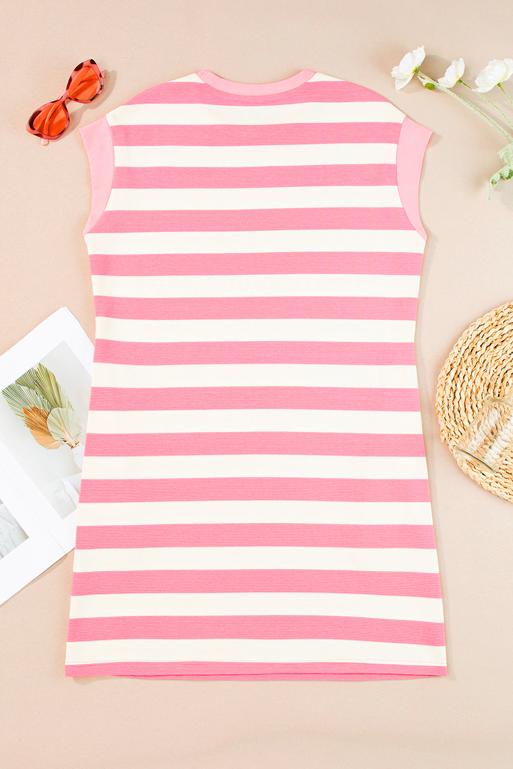 Khaki Stripe Cap Sleeve Shift T Shirt Dress