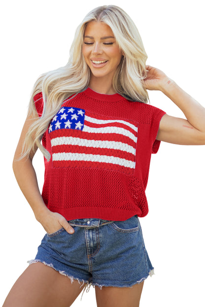 White Flag Graphic Short Sleeve Sweater Top