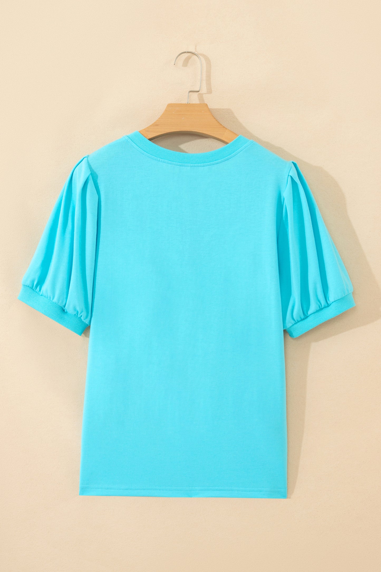 Yellow Solid Color V Neck Short Puff Sleeve Blouse
