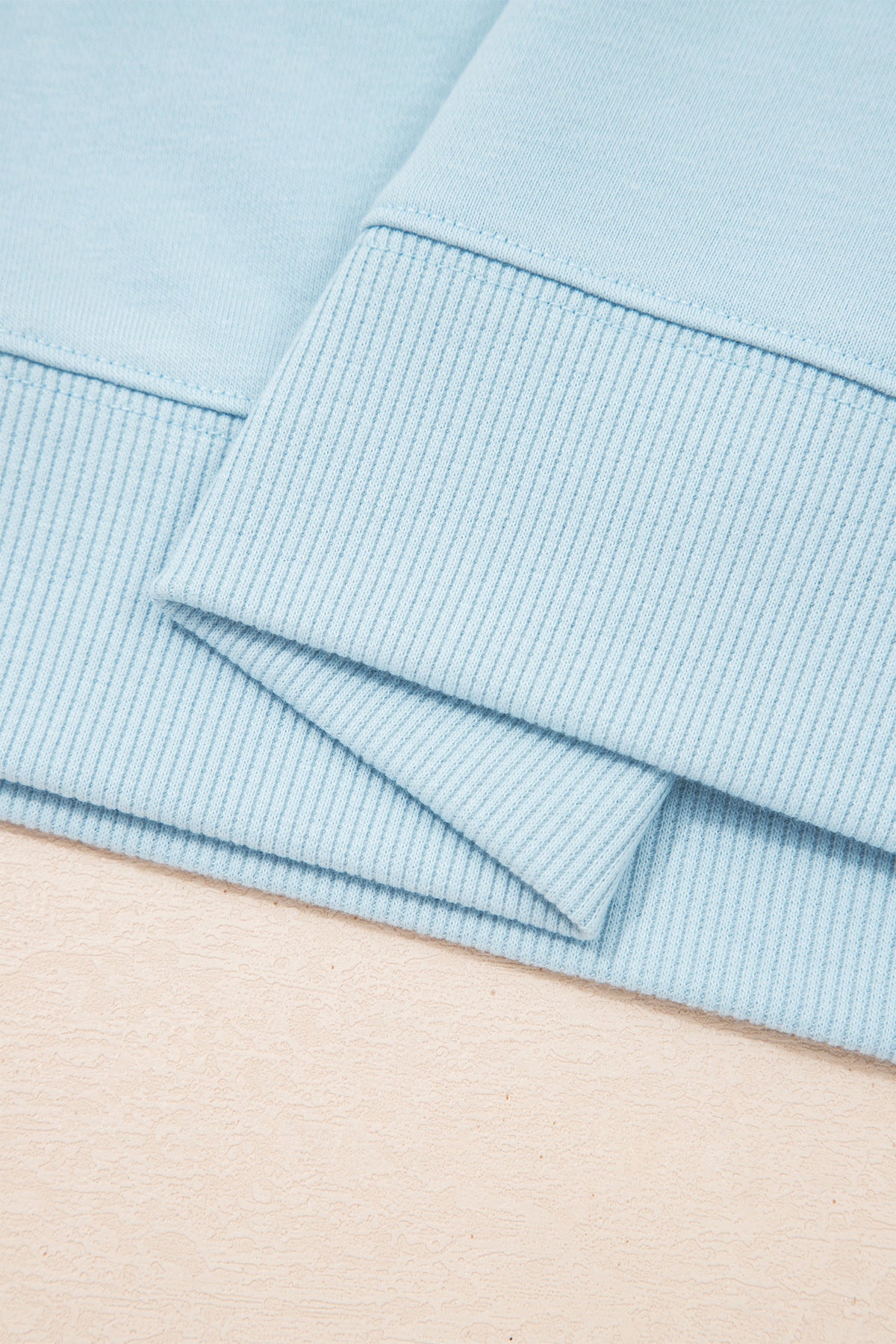 Clearly Aqua Solid Color Ribbed Trim Short Sleeve Top Drawstring Loose Pants 2pcs Outfit