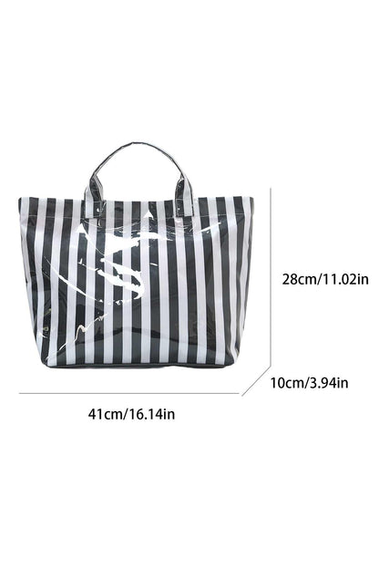 Rainbow Glossy Striped Vinyl Large Tote Bag