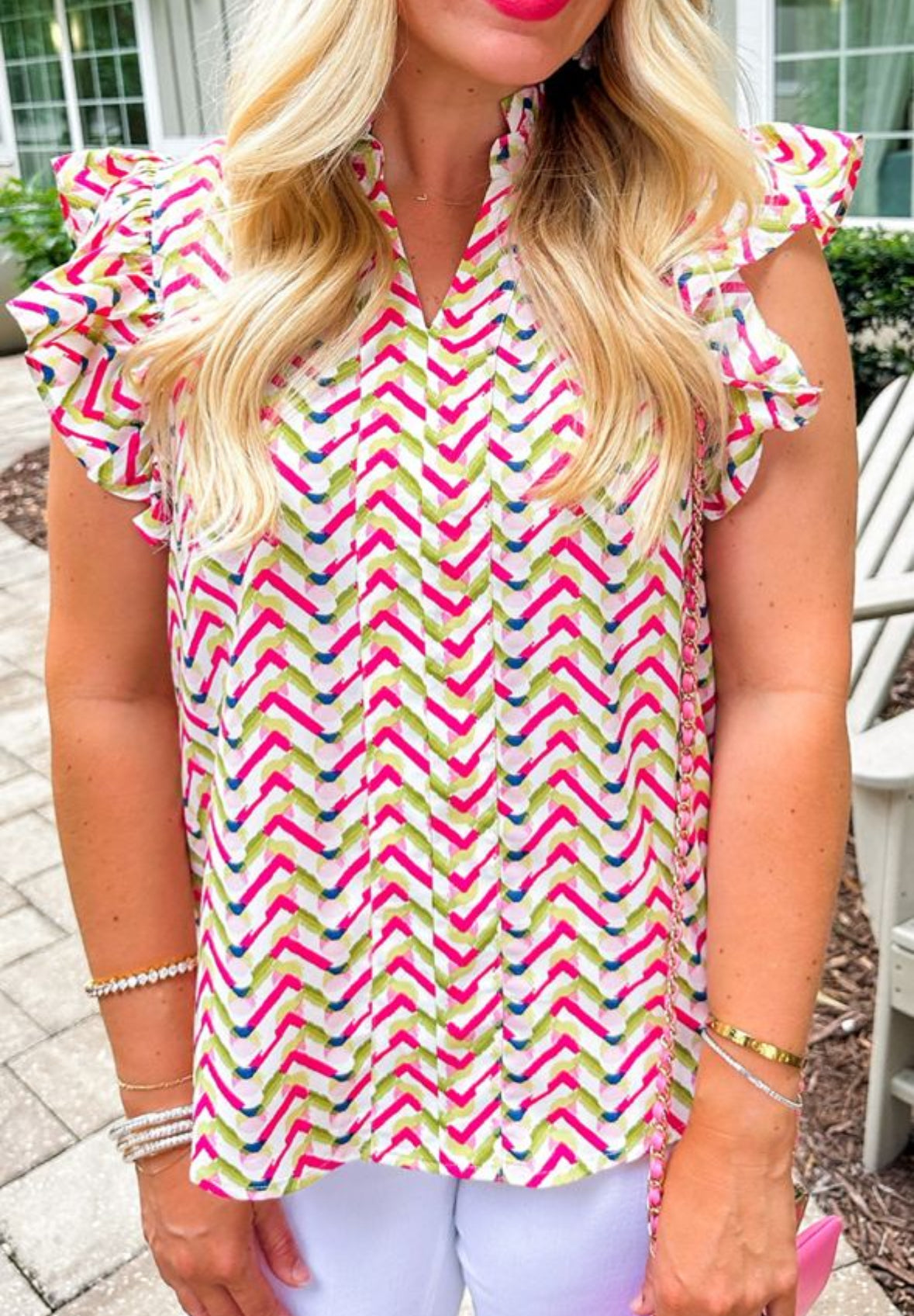 Chevron Ruffled Blouse