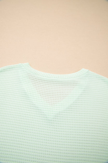 Strawberry Pink Waffle V Neck Short Sleeve Knit Top