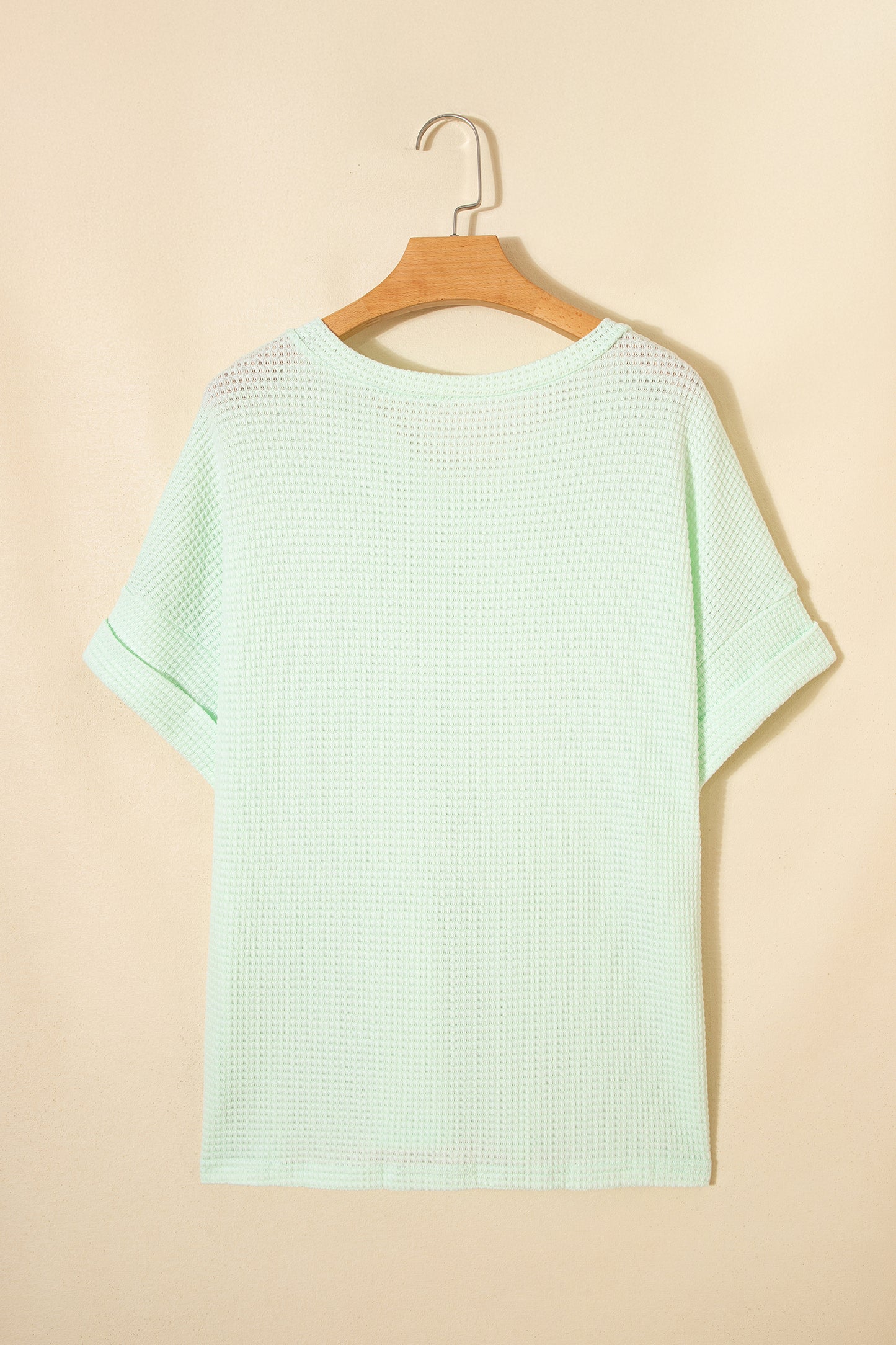 Strawberry Pink Waffle V Neck Short Sleeve Knit Top