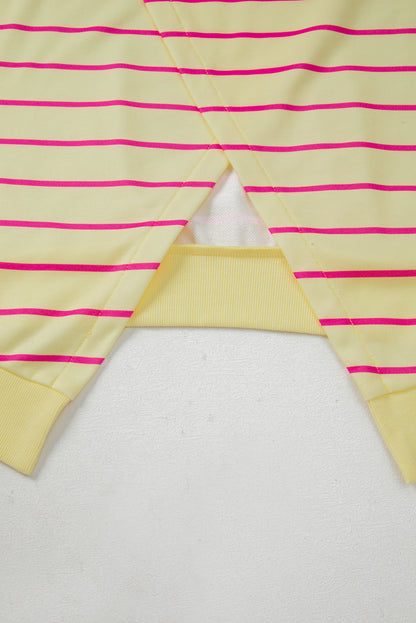 Blue Striped Overlap Detail Drop Shoulder Pullover Sweatshirt