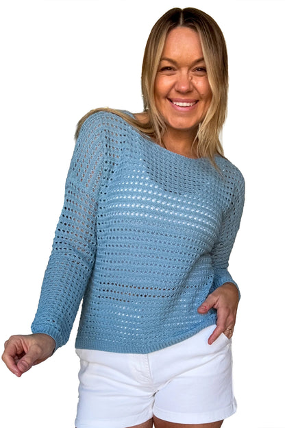 Myosotis Carlotta Wide Neck Crochet Sweater
