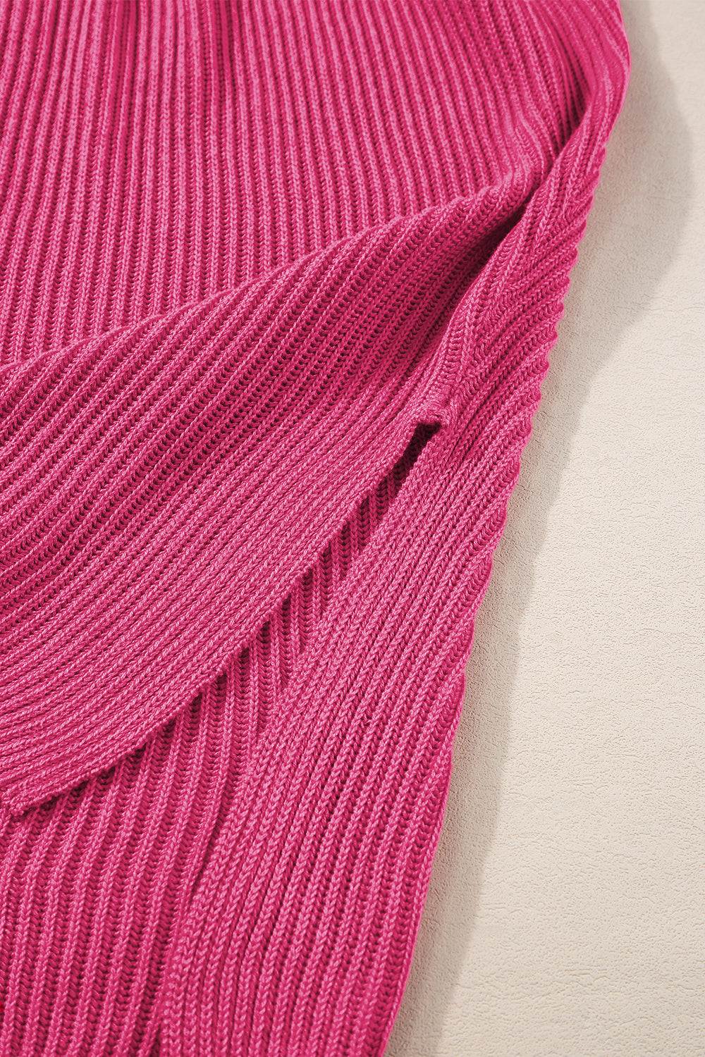 Rose Red Side Slit Short Sleeve Oversized Sweater