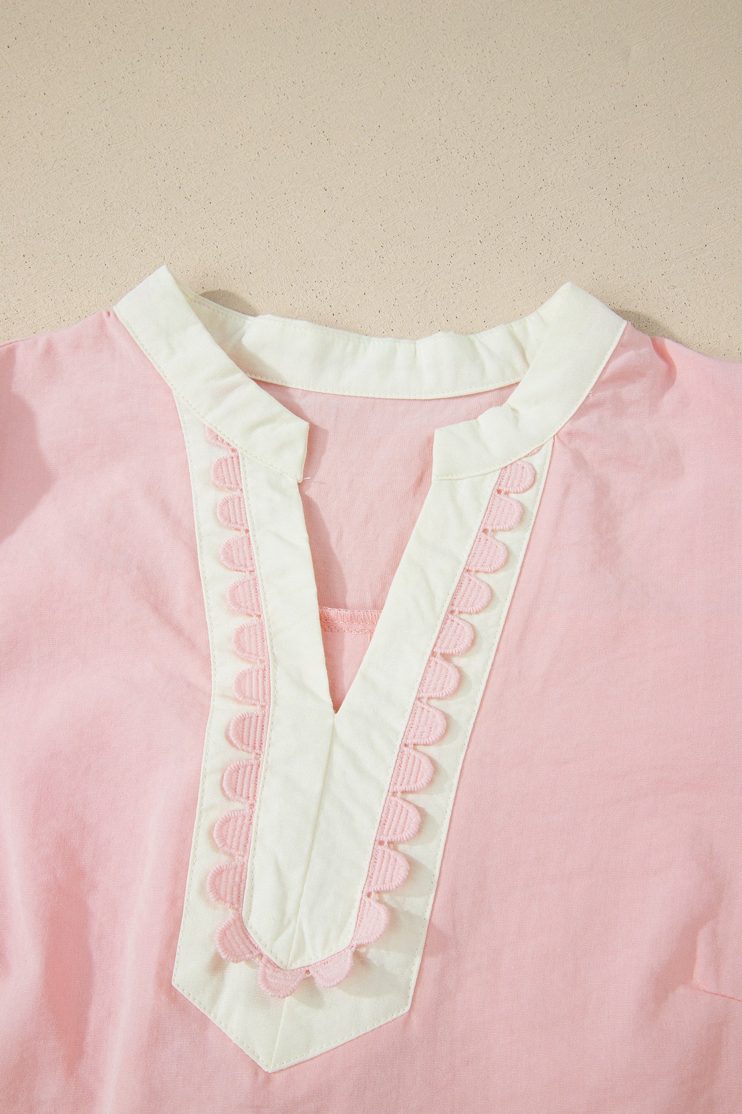 Canton Scallop Color Block Trim Puff Sleeve Mini Dress