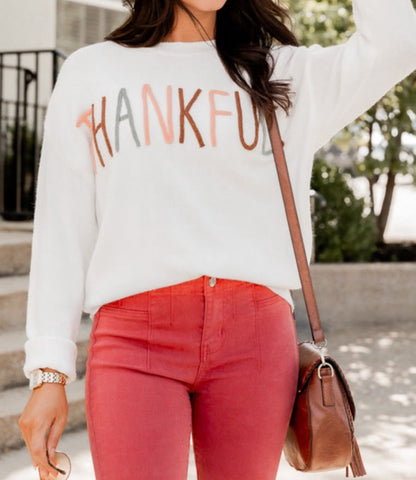 Thankful Embroidered Sweater