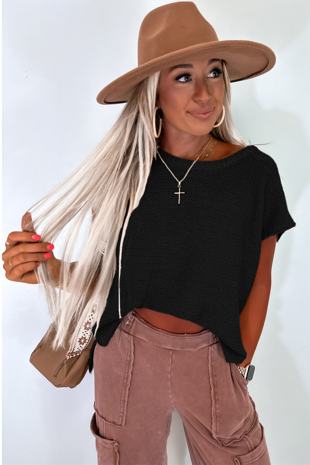 Jet Stream Solid Color Side Slits Sweater Tee