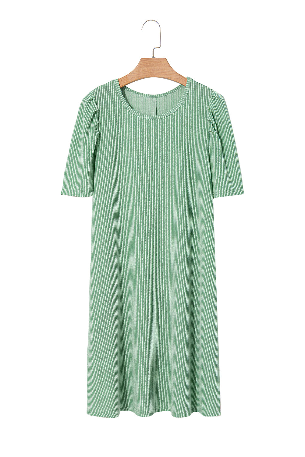 Parchment Corded Crew Neck Puff Sleeve Mini Dress