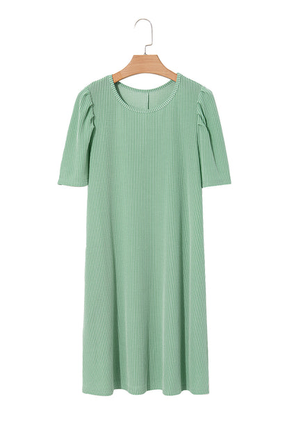 Parchment Corded Crew Neck Puff Sleeve Mini Dress