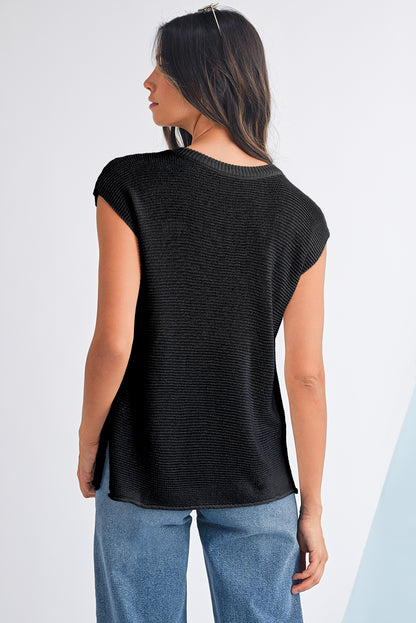 Jet Stream Solid Color Side Slits Sweater Tee