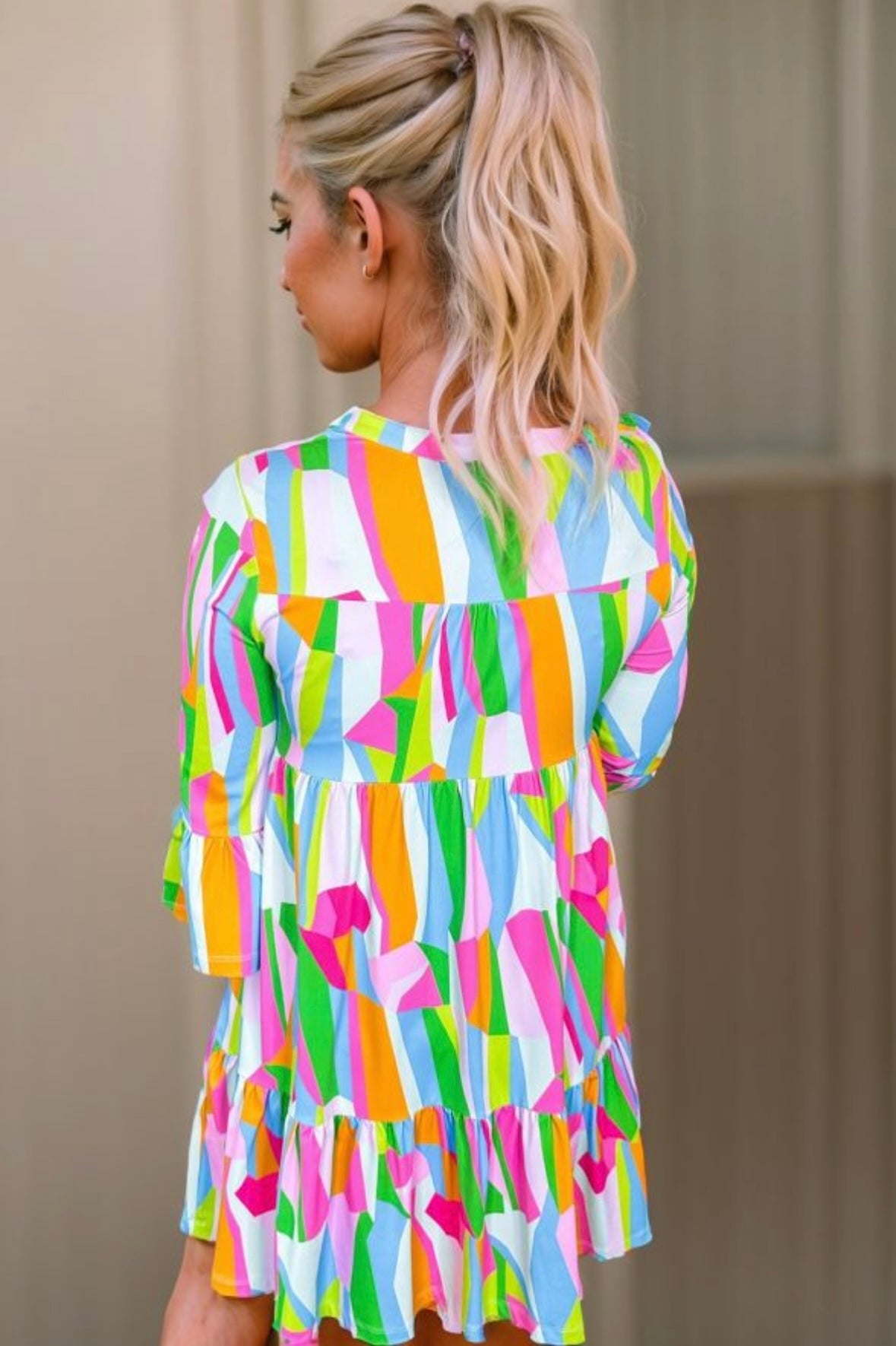 Tiered Abstract Dress-Plus