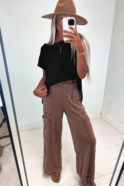 Jet Stream Solid Color Side Slits Sweater Tee