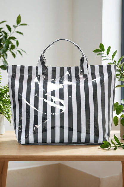 Rainbow Glossy Striped Vinyl Large Tote Bag