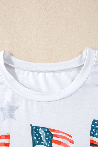 Khaki Patriotic Flag Bow Graphic Starry Round Neck T Shirt