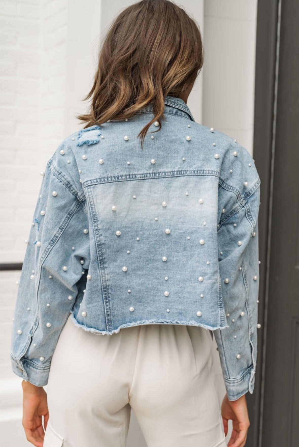 Pearl Cropped Denim Jacket