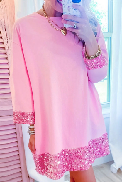 Pink Sequin Trim Dress