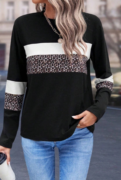 Leopard Colorblock Long Sleeve Top