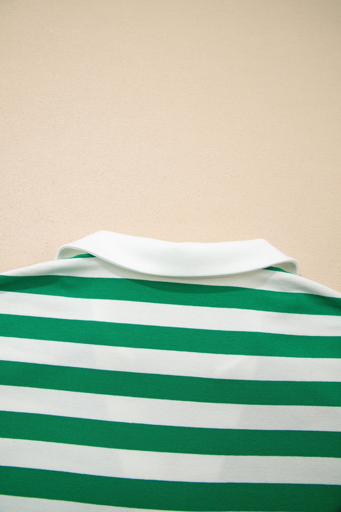 Pink Stripe Collar V Neck Ruffled Short Sleeve Blouse