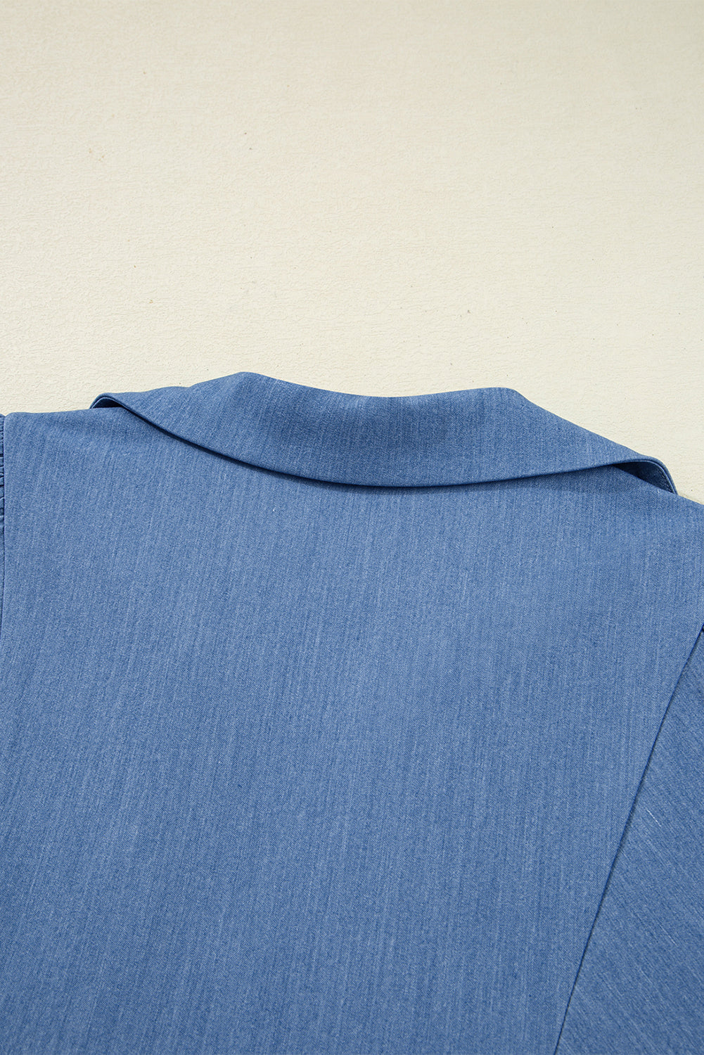 Dusk Blue Scallop Trim Puff Sleeve Collared Babydoll Blouse