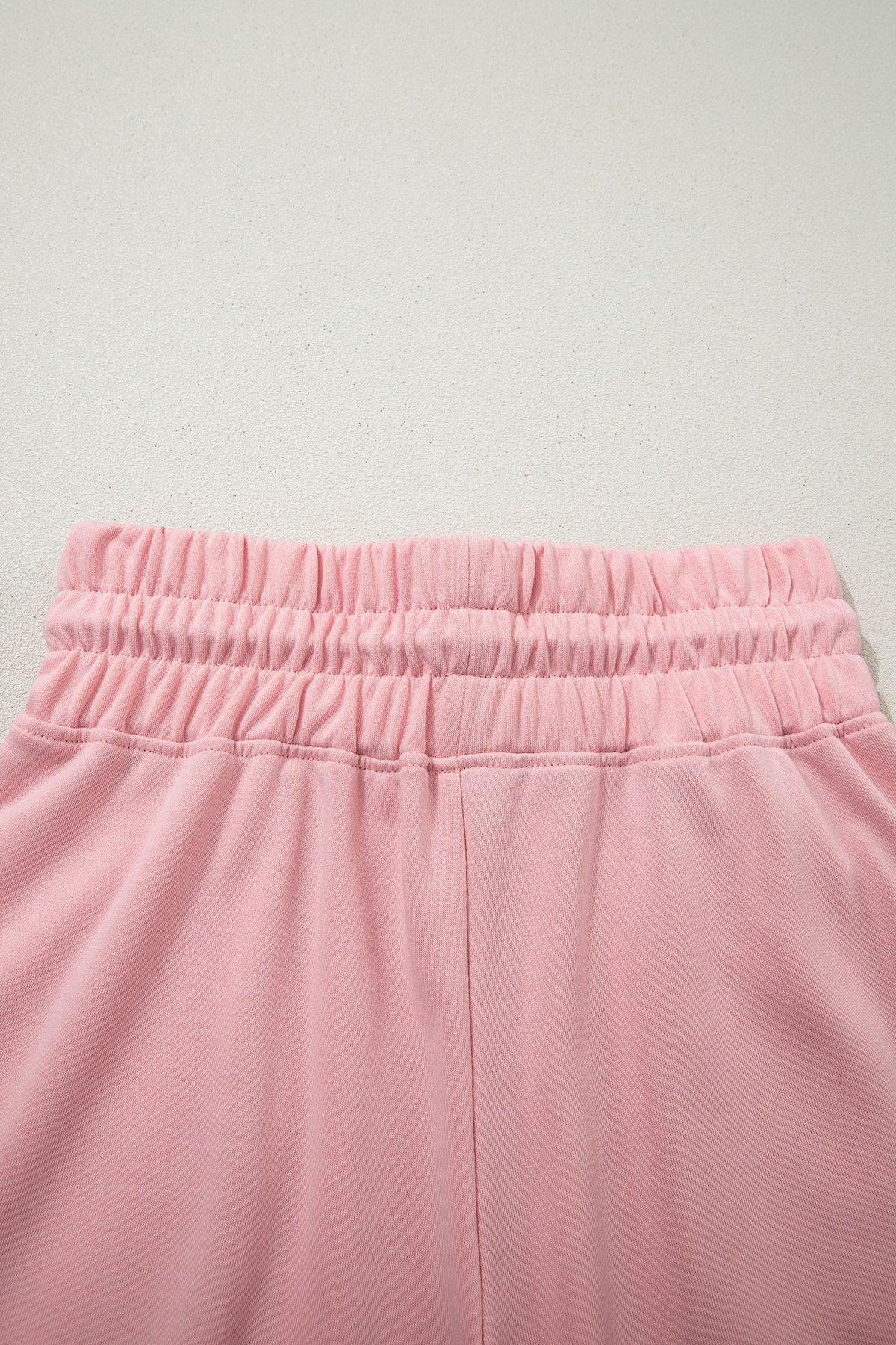 Light Pink Solid Color Loose Tee Drawstring Wide Leg Pants 2pcs Outfit