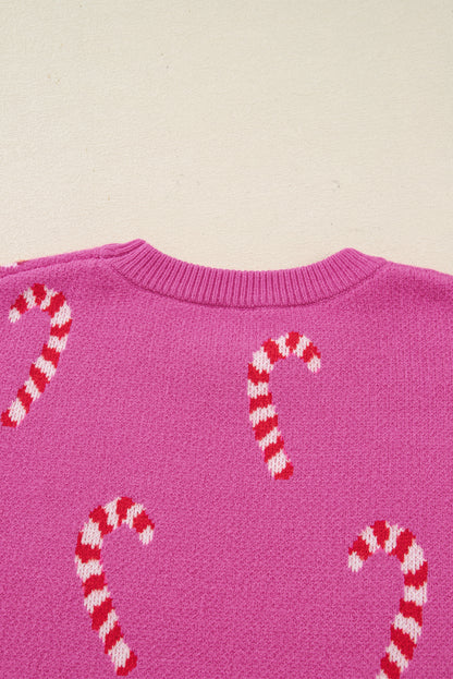 Sachet Pink Christmas Candy Cane Drop Shoulder Sweater