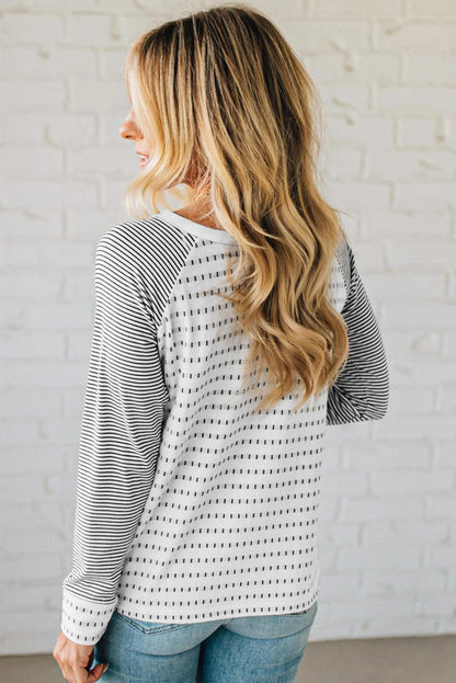 Rose Stripe Raglan Patchwork Long Sleeve Tee