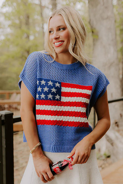 White Flag Graphic Short Sleeve Sweater Top