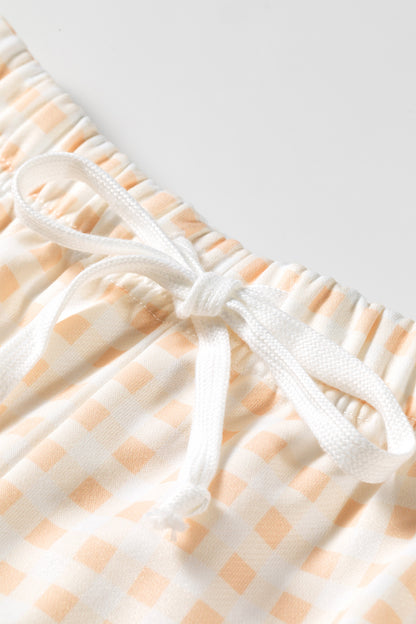 Sky Blue Plaid Baggy Pullover Drawstring Casual Shorts 2pcs Outfit
