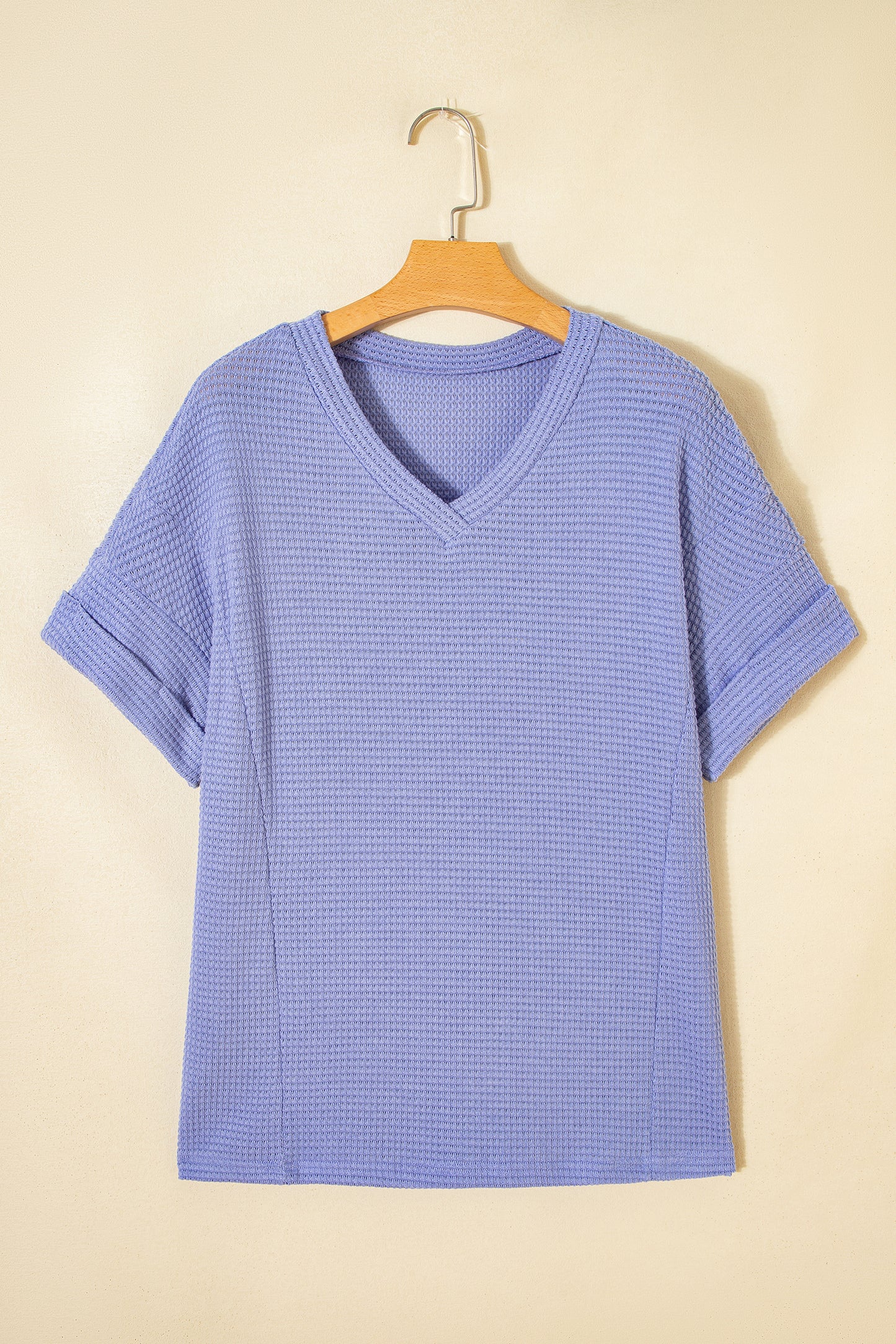 Strawberry Pink Waffle V Neck Short Sleeve Knit Top