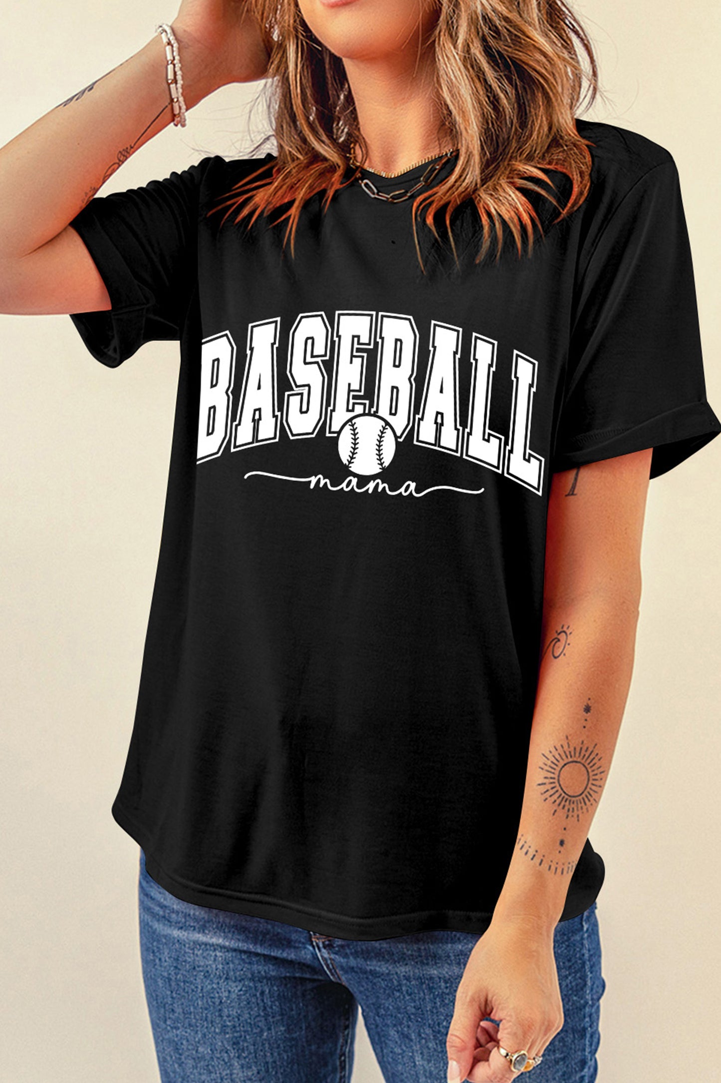 Black BASEBALL mama Game Day Graphic Tee