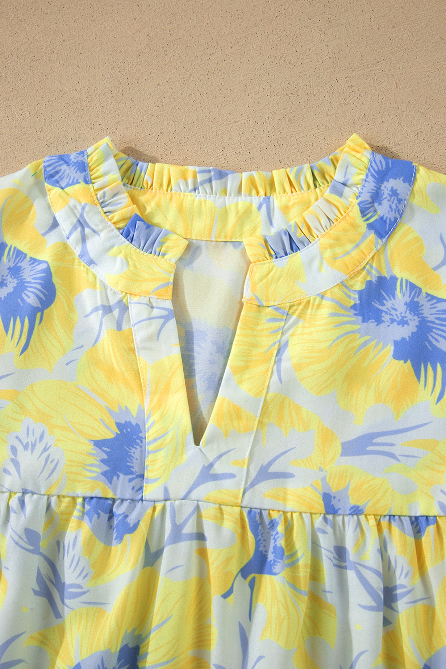 Green Short Bubble Sleeve Summer Floral Blouse
