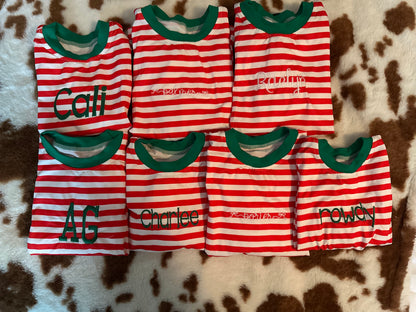 Striped Embroidered Christmas Pajamas