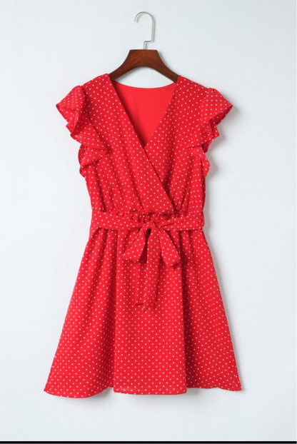 V Neck Polka Dot Dress