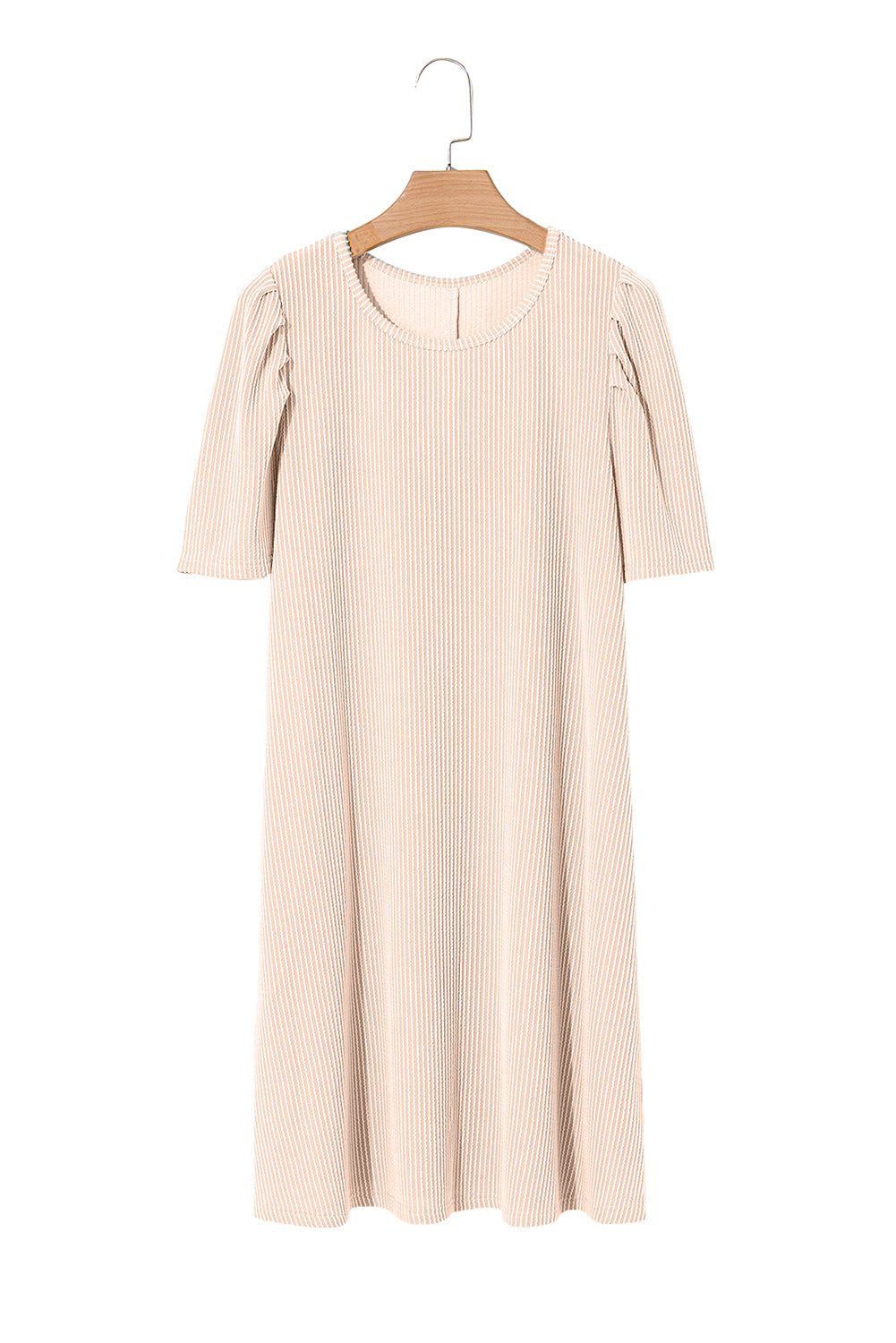 Parchment Corded Crew Neck Puff Sleeve Mini Dress