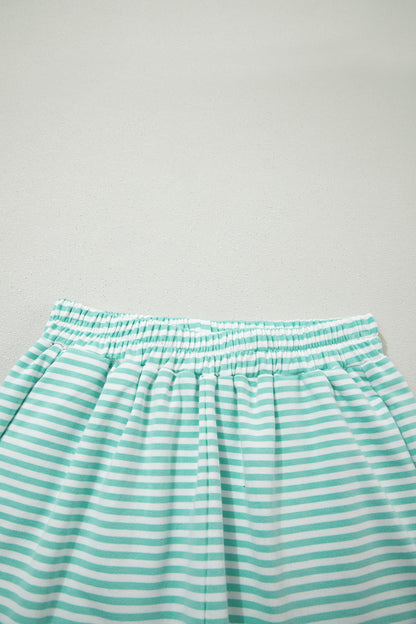 Pink Stripe Oversize Mock Neck Sweatshirt and Shorts Set