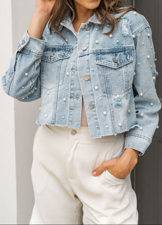 Pearl Cropped Denim Jacket