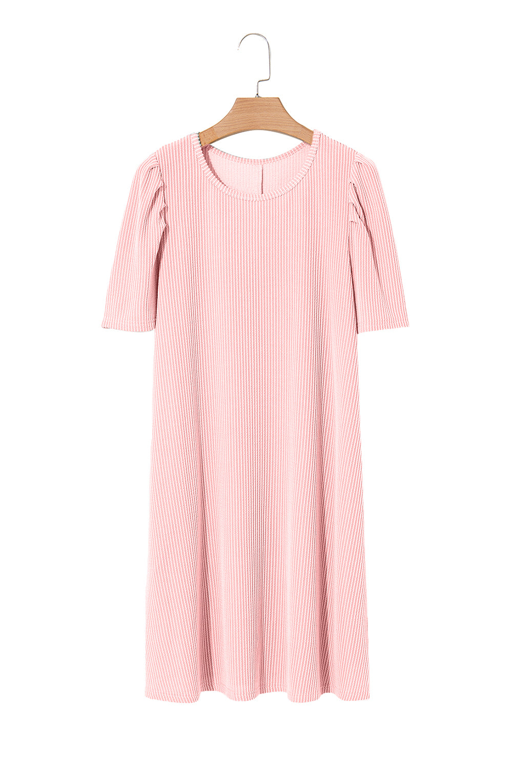 Parchment Corded Crew Neck Puff Sleeve Mini Dress