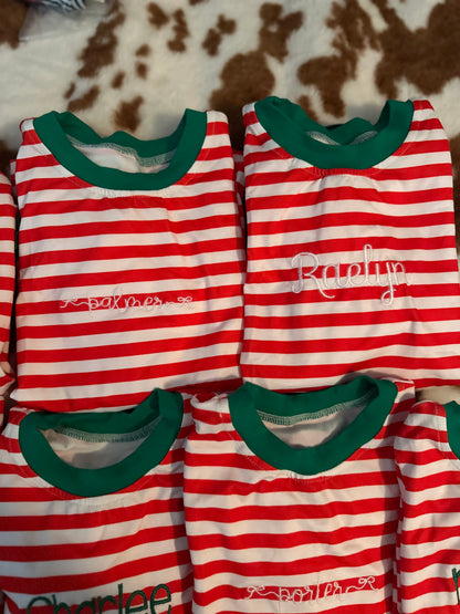 Striped Embroidered Christmas Pajamas