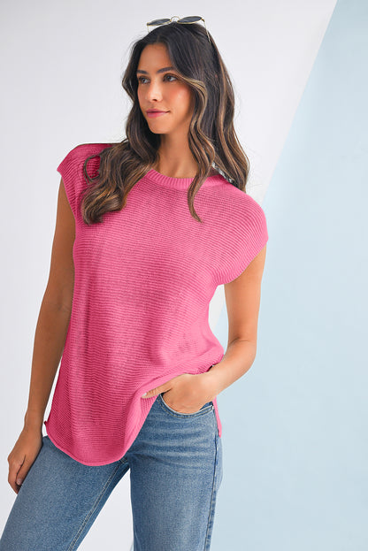 Jet Stream Solid Color Side Slits Sweater Tee