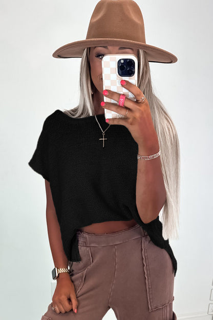 Jet Stream Solid Color Side Slits Sweater Tee