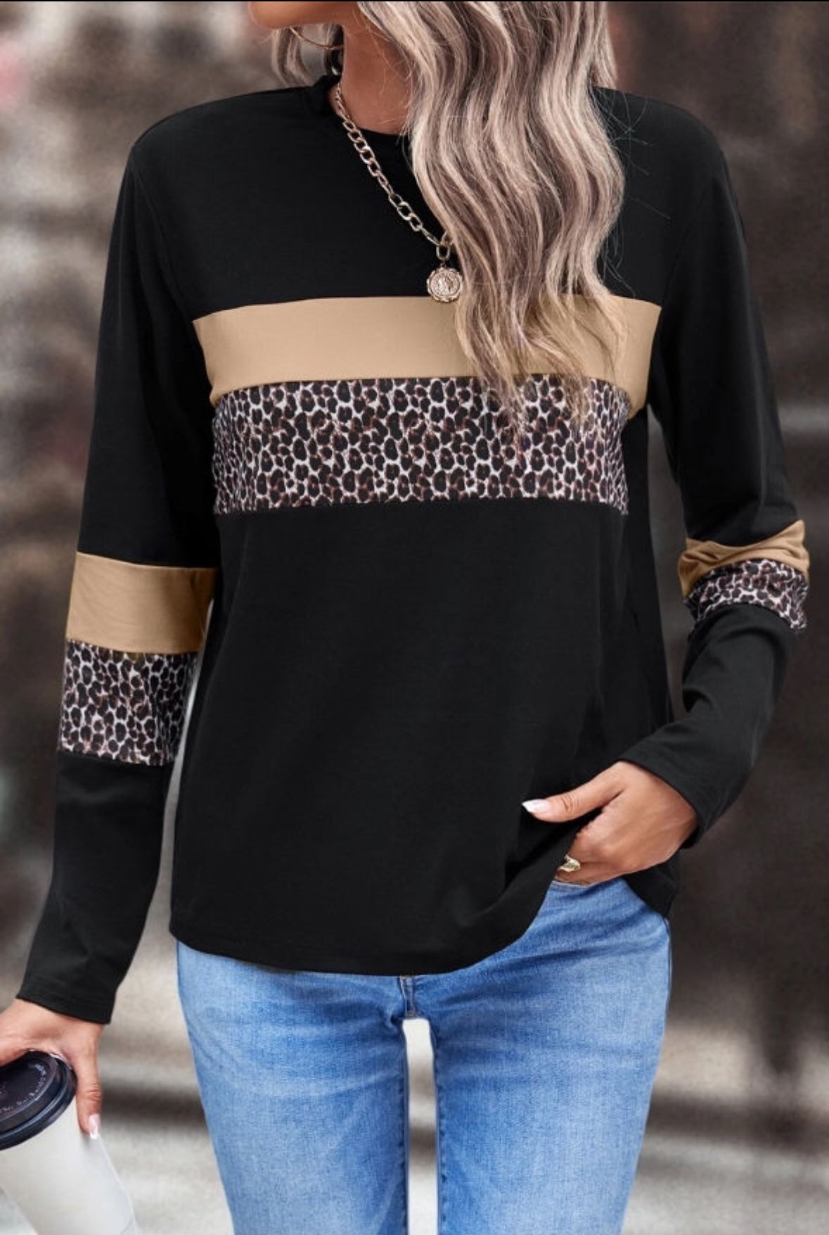 Leopard Colorblock Long Sleeve Top