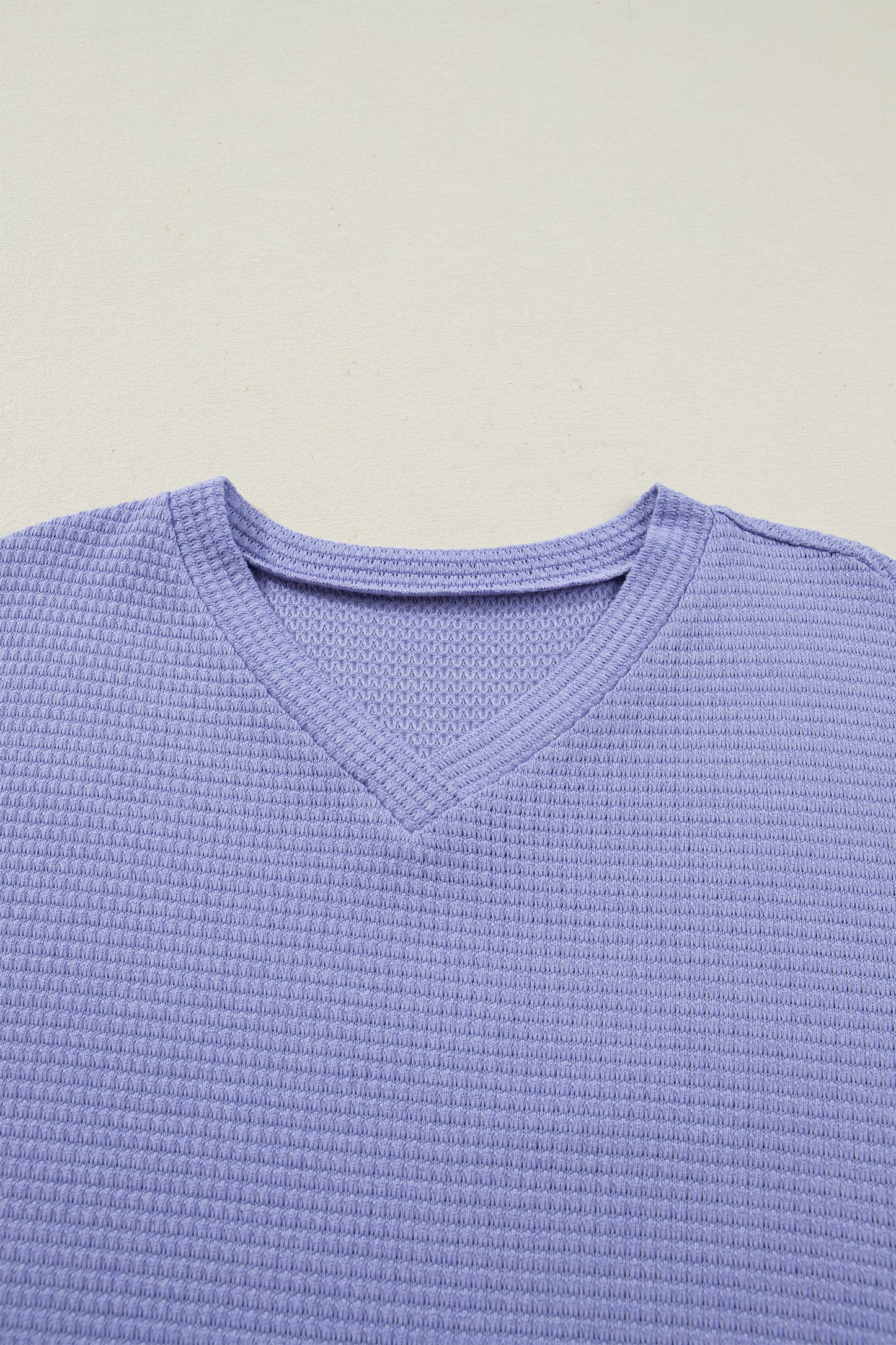 Strawberry Pink Waffle V Neck Short Sleeve Knit Top
