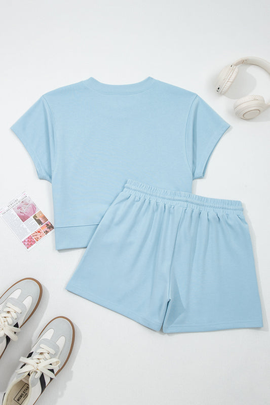 Mist Blue Patriotic Sequin Popsicle Print Two Piece Set Casual Shorts Outfit